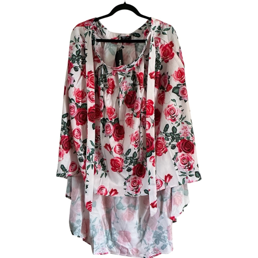 NWT Zeagoo Top Shawl Cape High Low Womens XXL Rose Floral Casual Swim Cover Up